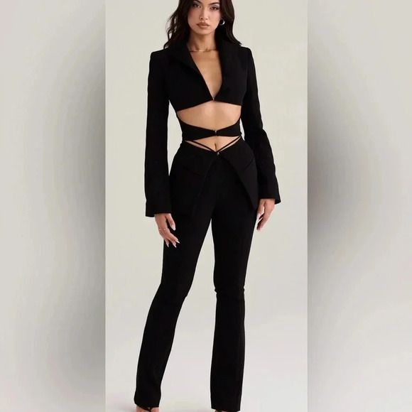 HOUSE OF CB 'Layla' Black V-Front Trousers NWOT Size Small $135.00 MSRP - Picture 1 of 7